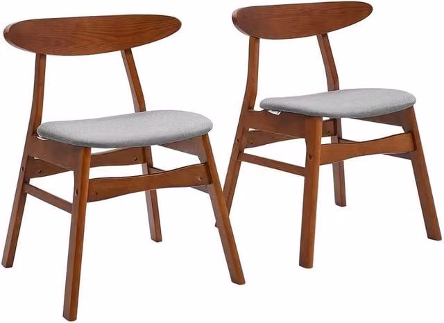 KORVIXA Set of 2 Modern Linen Upholstered Dining Chairs in Brown and Grey – 1