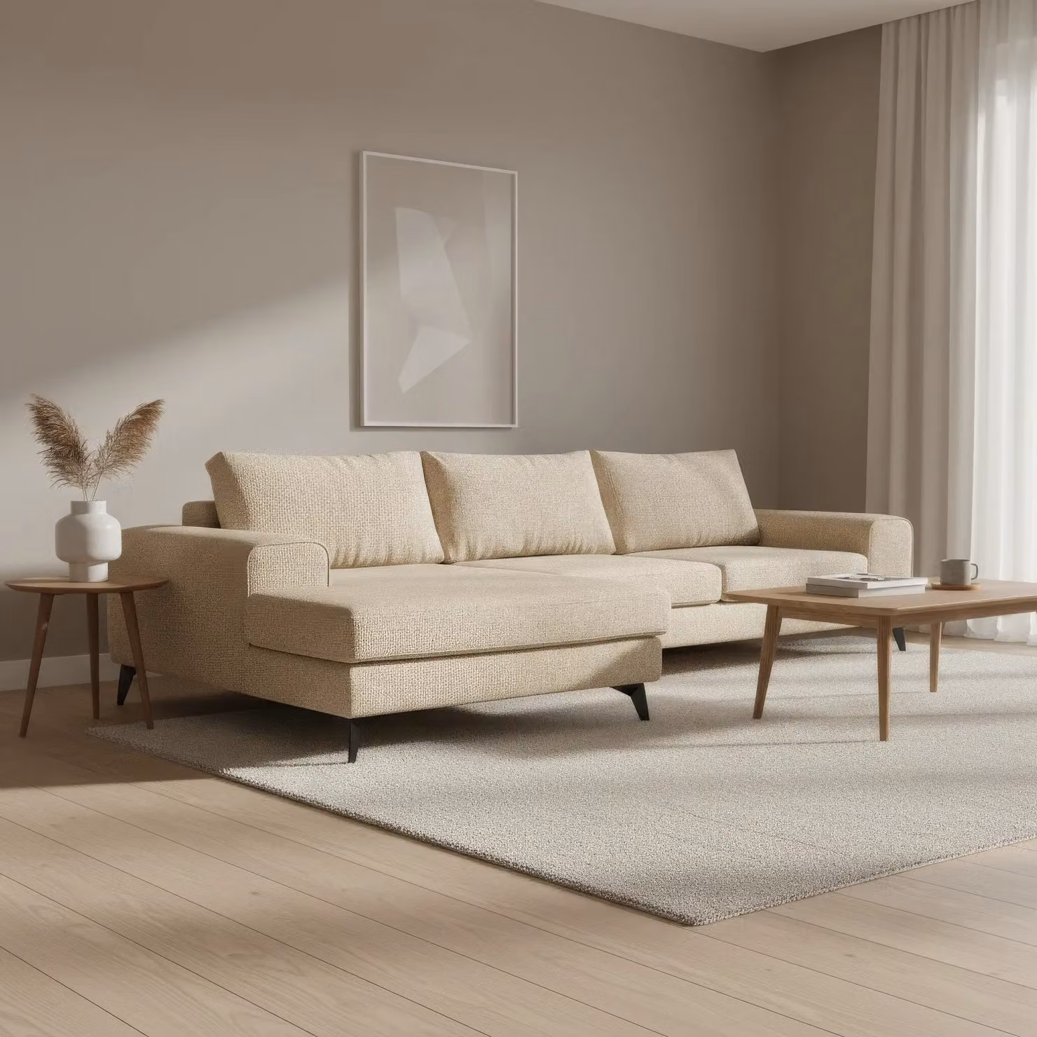Abakus Direct Venice Left-Facing Corner L-Shape Sofa in Cream Fabric with Deep Seats and Extra-Wide Padded Arms – 2