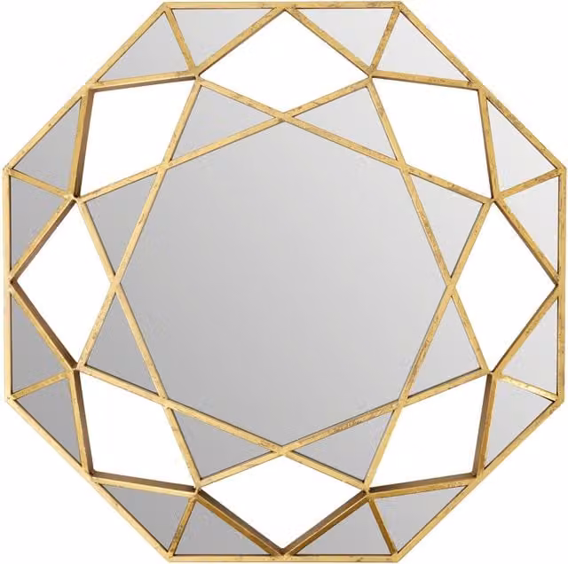 Orsina Gold Octagonal Wall Mirror with Modern Metal Lattice Frame, W: 81 cm, H: 81 cm, D: 1 cm