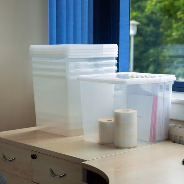 Wham 5 x 37L Square Plastic Storage Boxes with Lids, Transparent