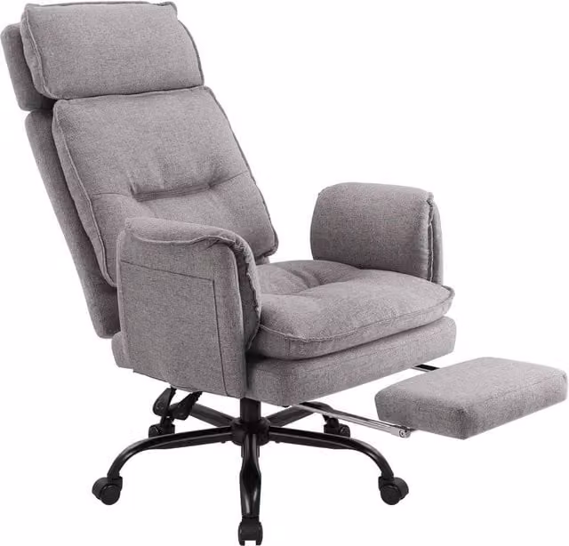 PAWNORA GERY Big & Tall Grey Fabric Executive Office Chair with Headrest and Armrests – 1