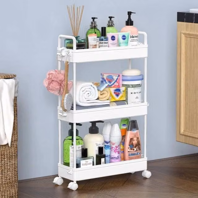 FORGEVIO 3-Tier Rolling Kitchen Trolley in White, W/D/H: 40.0 x 13.0 x 72.0 cm – 1