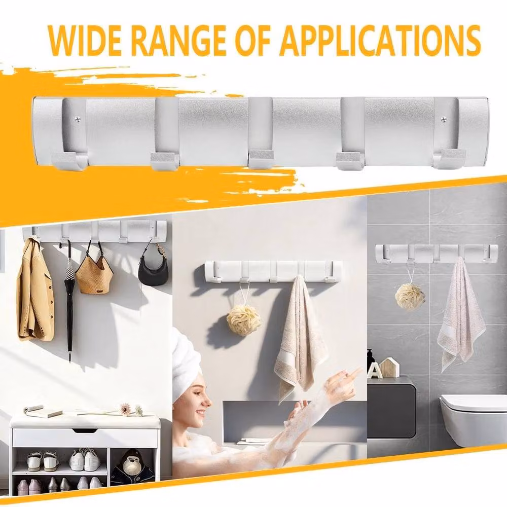 Kelvenix Silver Aluminium Wall Mounted Folding Coat Hook Rack – 3