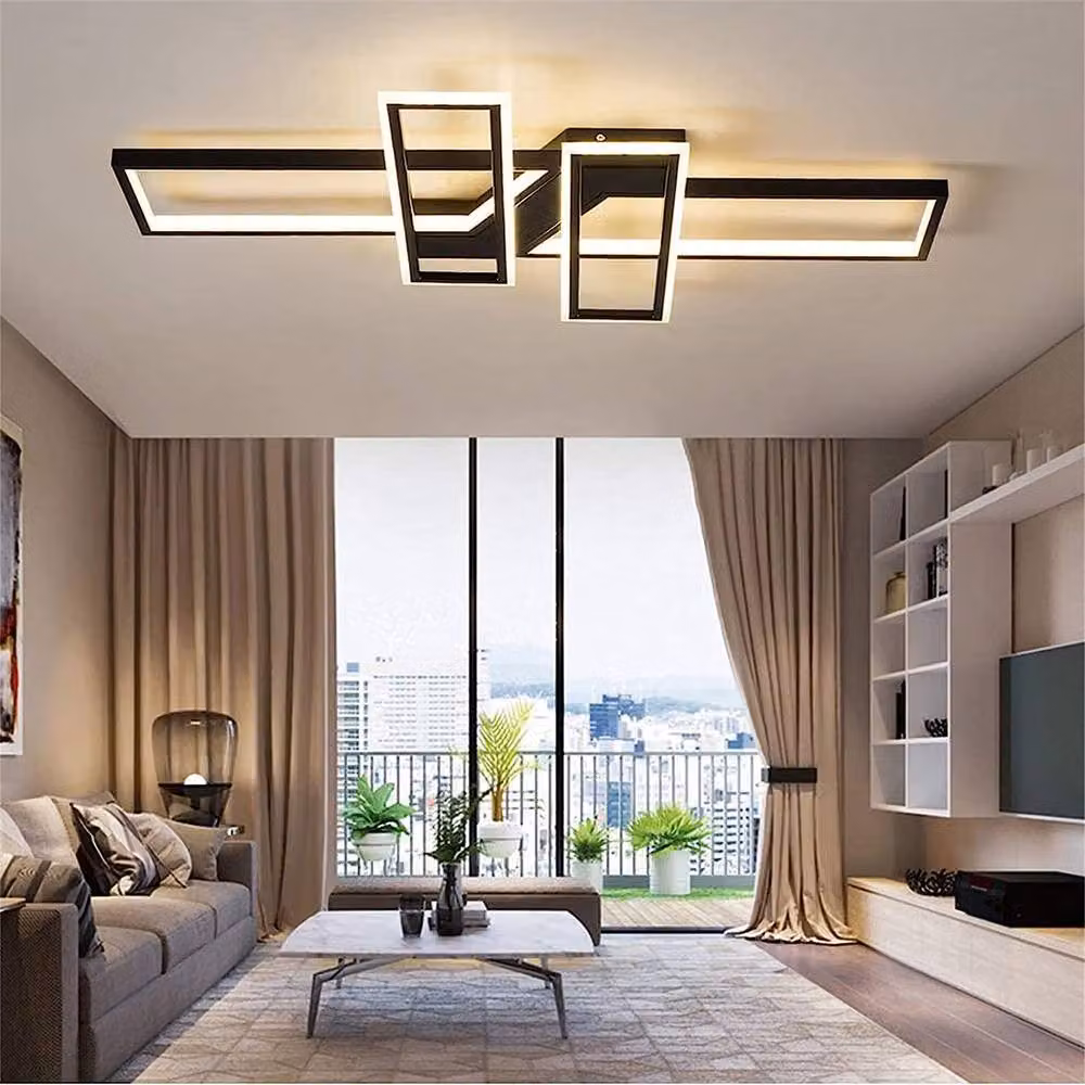 Pheashine Black 4-Rectangle LED Ceiling Light, 45W Dimmable with Remote, W: 120 cm, D: 80 cm – 2
