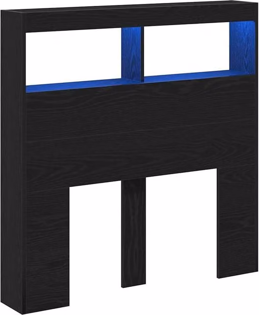 Berkfield Home LED Headboard Cabinet in Black Oak, W: 100 cm, D: 17 cm, H: 102 cm – 1
