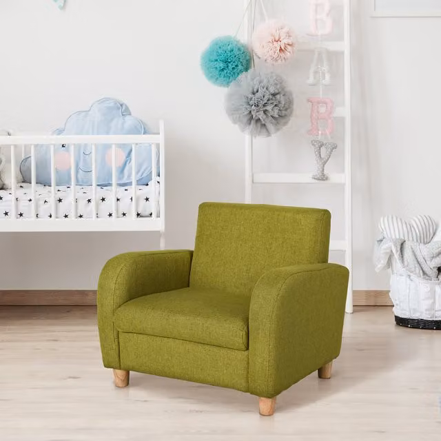 HOMCOM Green Fabric Child Armchair with Cushion and Solid Wood Frame