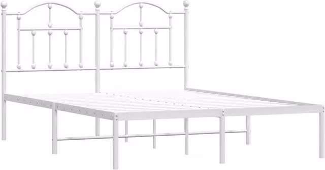 Berkfield Home Metal Bed Frame with Headboard in White, W/D/H: 140 x 200 cm