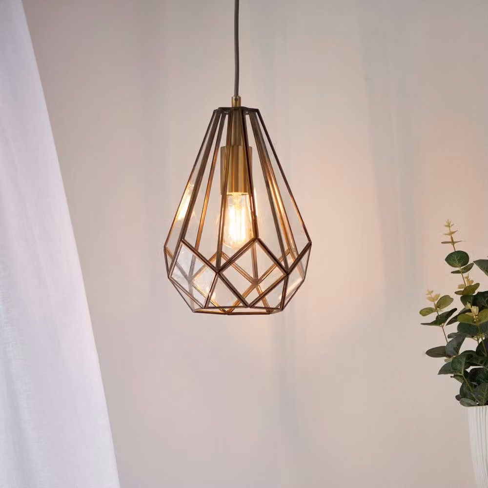 First Choice Lighting Polly Industrial Pendant Ceiling Light in Bronze and Antique Brass with Transparent Glass – 4