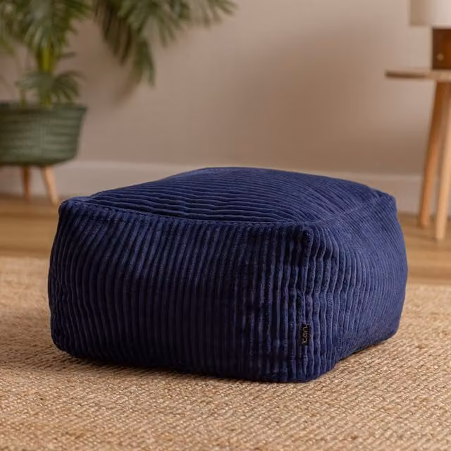 ICON Amara Square Corduroy Bean Bag Footstool in Navy Blue – 1