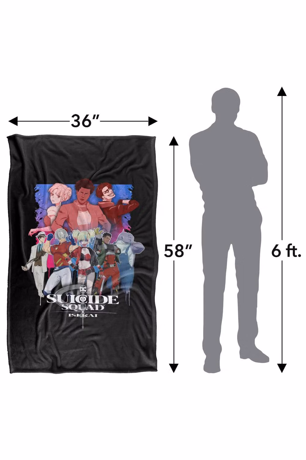 Warner Bros. Suicide Squad Isekai Ready To Fight Super Soft Silky Touch Throw Blanket, Extra Large, Multicolour – 3