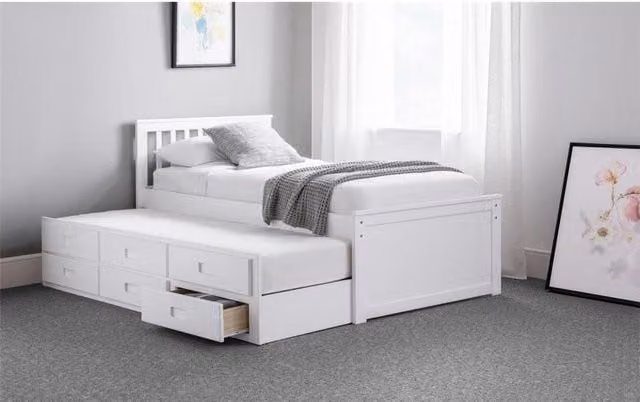 Ashfield Premier Crisp White Single Day Bed with Pull Out Bed and Drawers