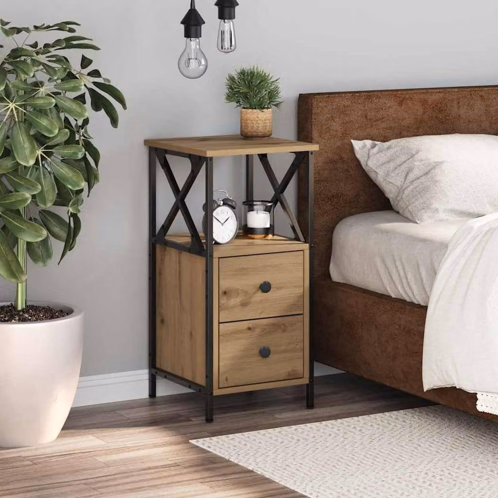Berkfield Home Artisan Oak Bedside Cabinet in Brown, W/D/H: 34 x 35.5 x 70 cm – 3