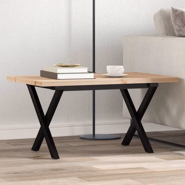 Berkfield Home X-Frame Coffee Table in Brown Solid Pine and Steel, W: 80 cm, D: 50 cm, H: 40.5 cm