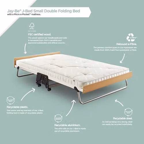 JAY-BE J-Bed Small Double Folding Bed with White Anti-Allergy Spring Mattress, W/D/H: 120 x 200 x 38 cm – 2