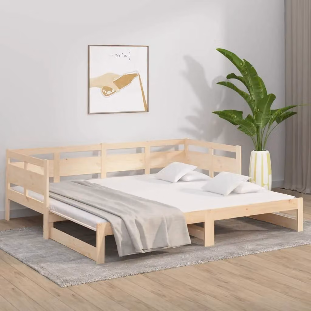 Berkfield Home Rustic Solid Wood Pine Pull-out Day Bed, Brown, W/D/H: 180 x 190 x 90 cm (2x 90x190 cm) – 1