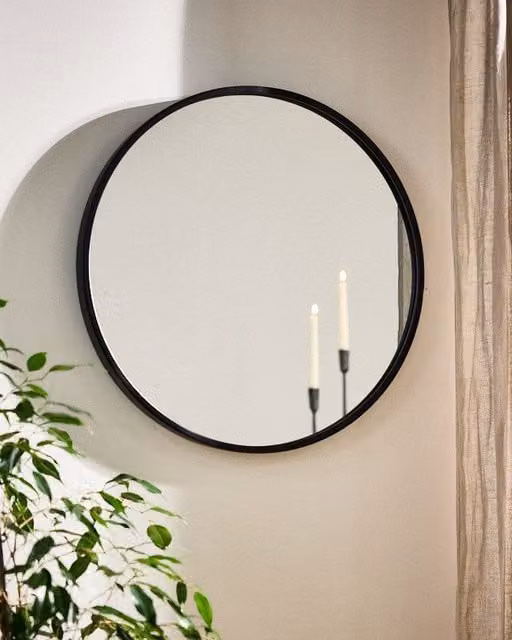 Dibor Classic Black Circular Decorative Metal Wall Mirror, Diameter: 60 cm