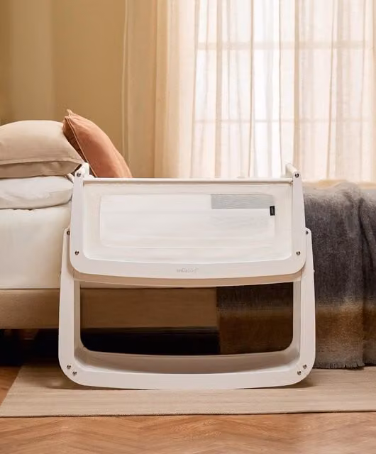 SnuzPod 5 Bedside Crib in White with Solid Wood and Fabric Details