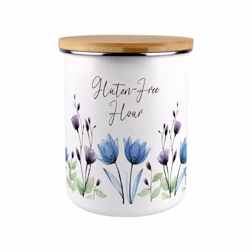 Purely Home Blooming Lovely Flowers Enamel Flour Canister in Blue and Purple Floral Extra Large