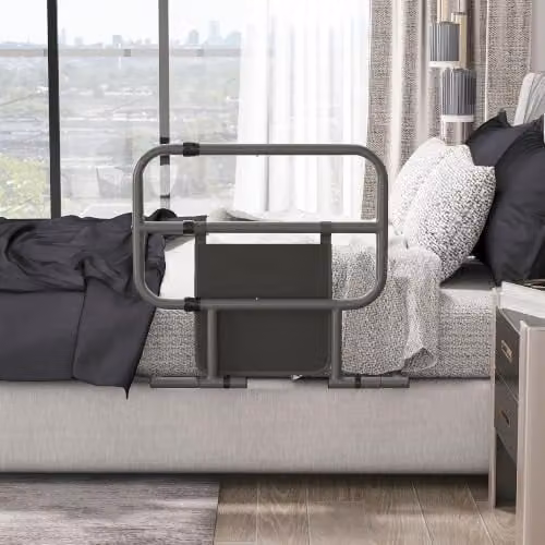 HOMCOM Modern Black Metal Bedside Shelf for Seniors with Side Compartments, W/D/H: 135.0 x 61.0 x 66.0 cm – 8