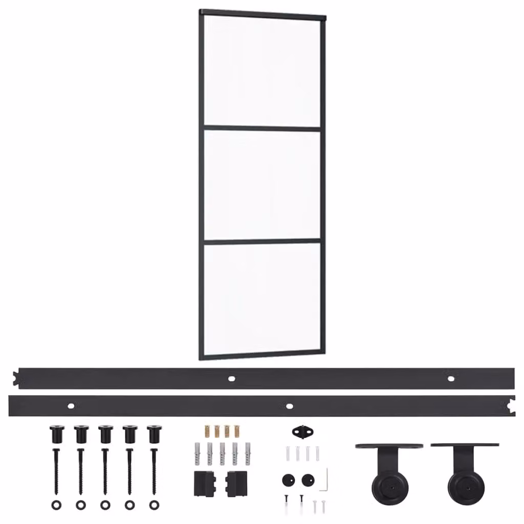 Berkfield Home Modern Sliding Door with Hardware Set in Black, Glass and Aluminium, W: 76 cm, H: 205 cm – 2