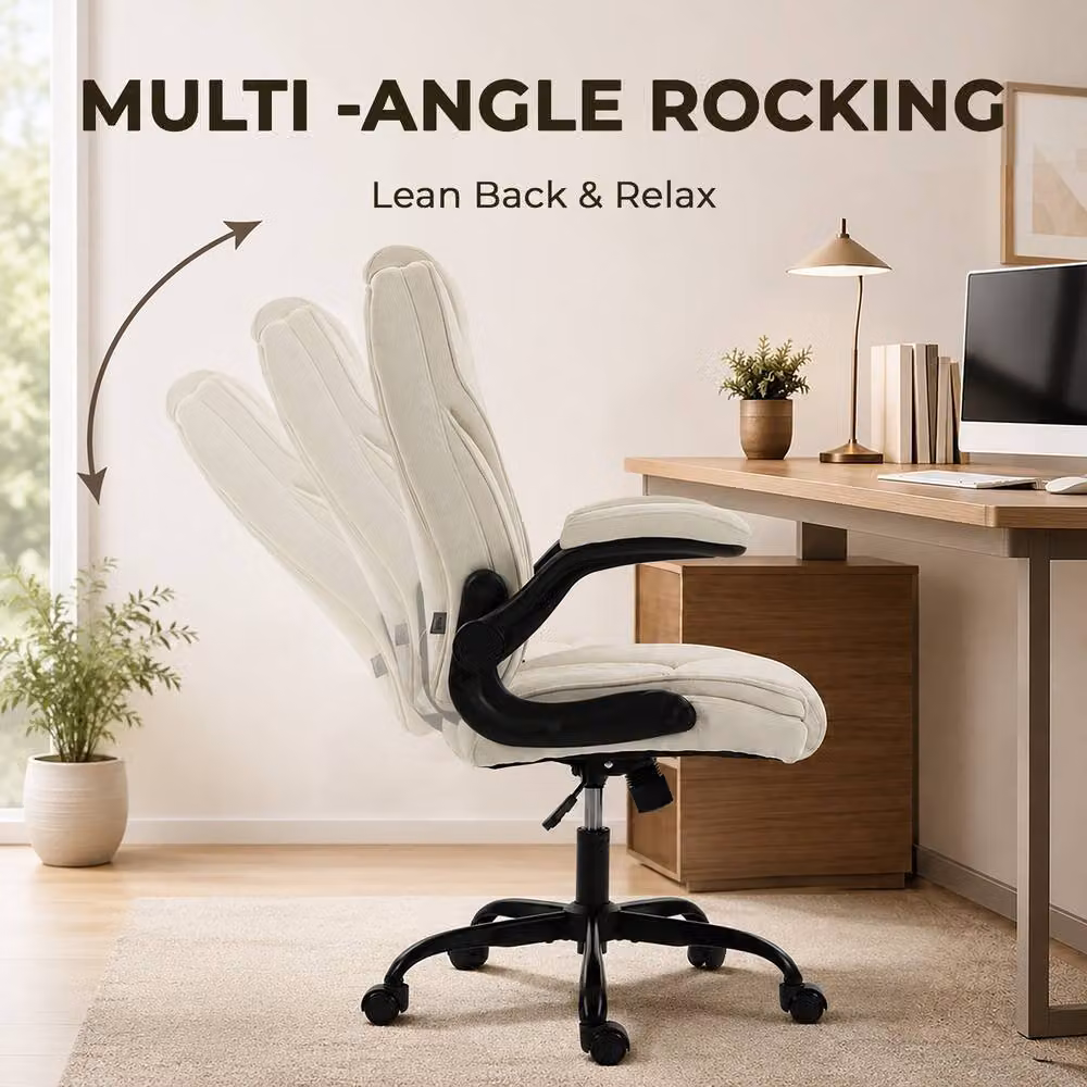 HOMCOM Beige Fabric Office Task Chair with Flip-up Armrests – 5