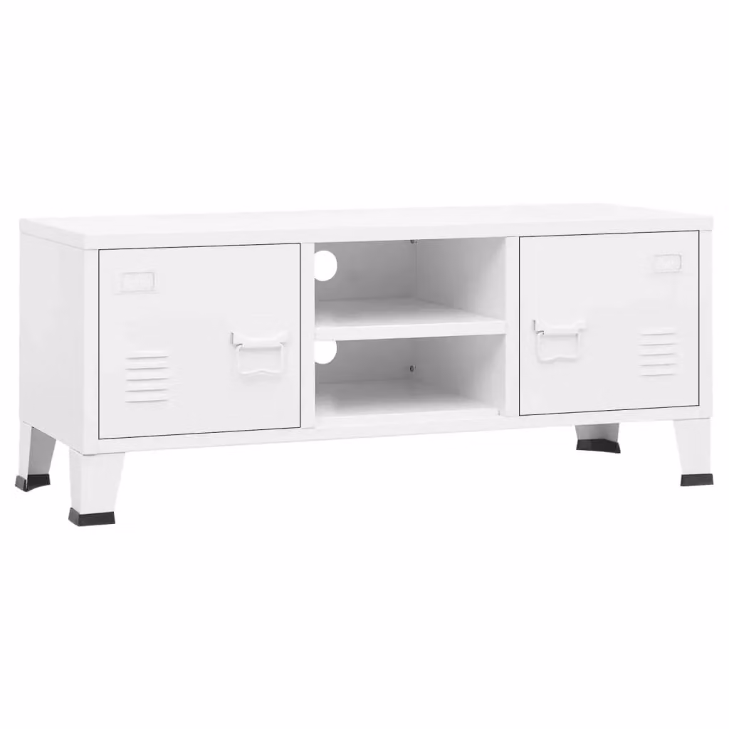 Berkfield Home Industrial Metal TV Cabinet in White, W/D/H: 105 x 35 x 42 cm – 2