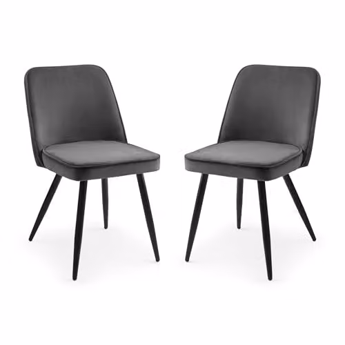 Julian Bowen Set of 2 Burgess Grey Velvet Upholstered Dining Chairs with Black Metal Legs – 4