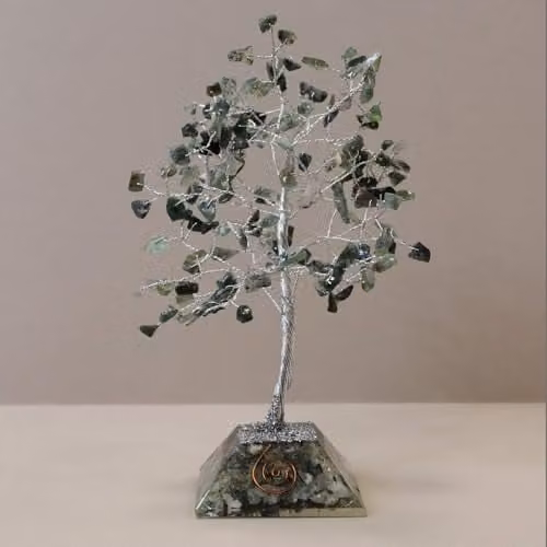 Ancient Wisdom Moss Agate Gemstone Tree with Organite Base in Green – 1