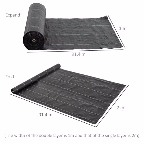 Outsunny Heavy Duty Weed Control Membrane Ground Cover, Black, W: 200 cm, L: 90 cm – 6