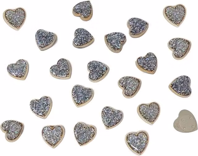 Syntego Pack of 25 Gold Glitter Iridescent Heart Resin Flat Back Embellishments