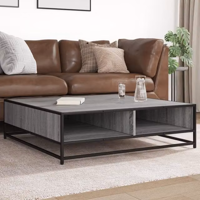 Berkfield Home Grey Sonoma Square Coffee Table with Metal Sled Base, W/D/H: 100 x 100 x 30 cm – 1