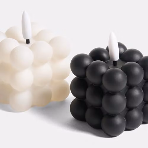 OHS Set of 2 Bubble Flameless LED Pillar Candles in Black and White – 4