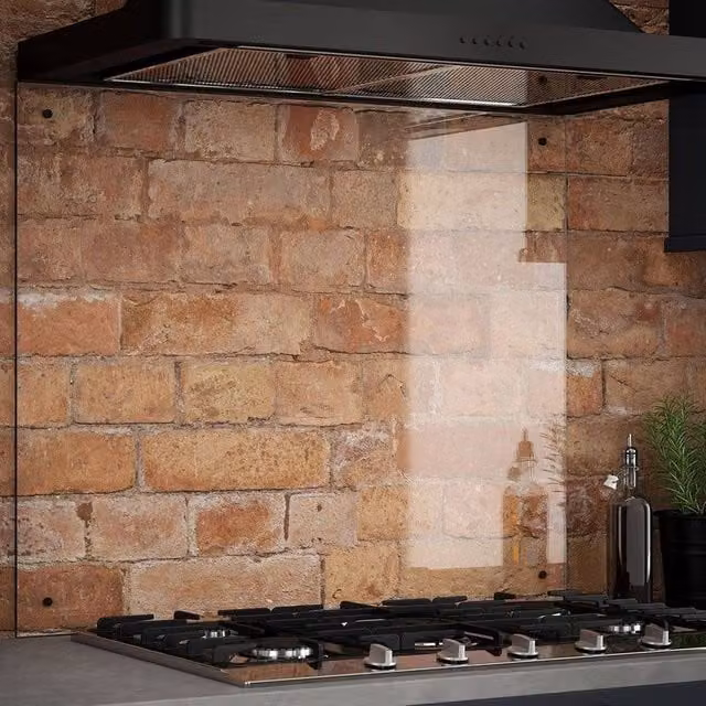 Generic Clear Glass Kitchen Splashback with Matt Black Caps, W: 90.0 cm, H: 75.0 cm