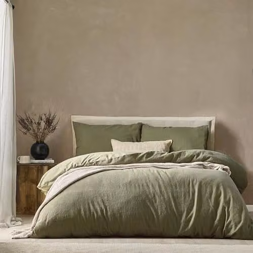 Riva Home Green Striped Jacquard Cotton Duvet Cover 90 x 200 cm