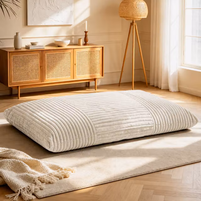 Aosom UK Convertible Bean Bag with Soft Ribbed Corduroy Cover and Shredded Memory Foam, White, W: 125 cm, L: 180 cm