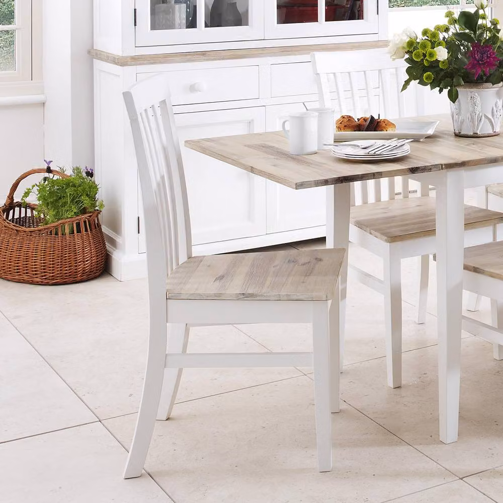 Statement Furniture Florence Highback Dining Chair with Acacia Wood Seat, White, W45 x D53 x H94 cm – 2