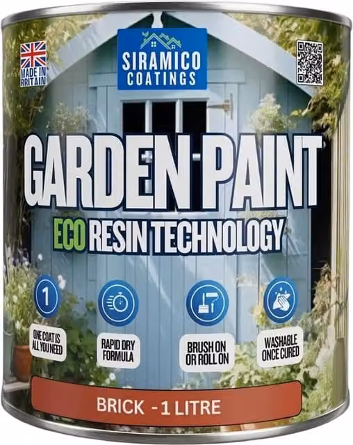 SIRAMICO COATINGS Eco Resin Premium One Coat Garden Paint for Wood, Brick Red, 1 Litre