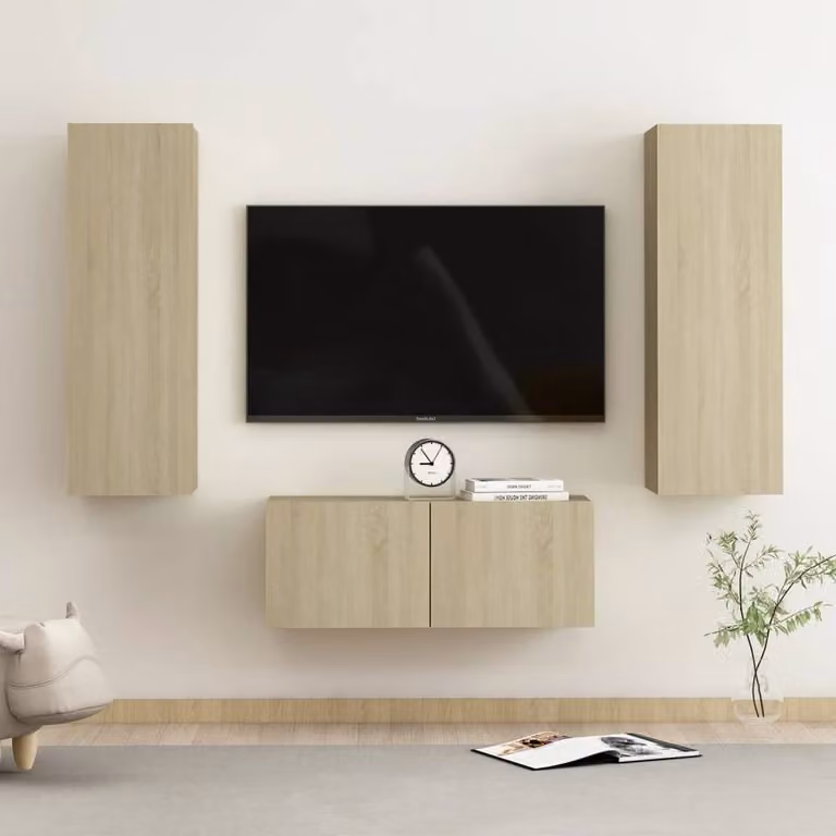Berkfield Home 3 Piece TV Cabinet Set in Light Oak Sonoma Oak Engineered Wood W/D/H: 80 x 30 x 30 cm