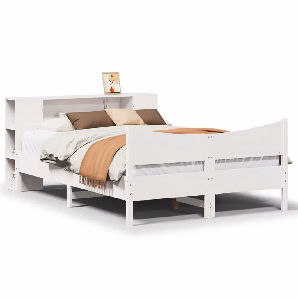 Berkfield Home White Solid Pine Wood Double Bed Frame W: 135 cm, L: 190 cm – 2