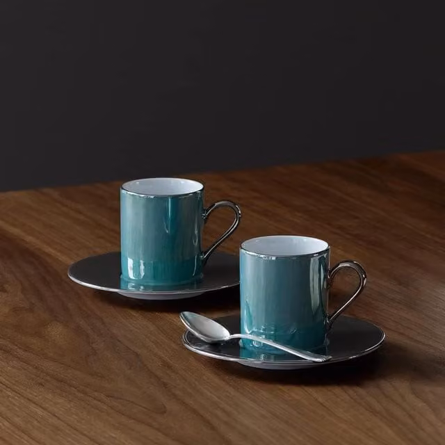 LSA Green Porcelain Coffee Cup and Saucer Set