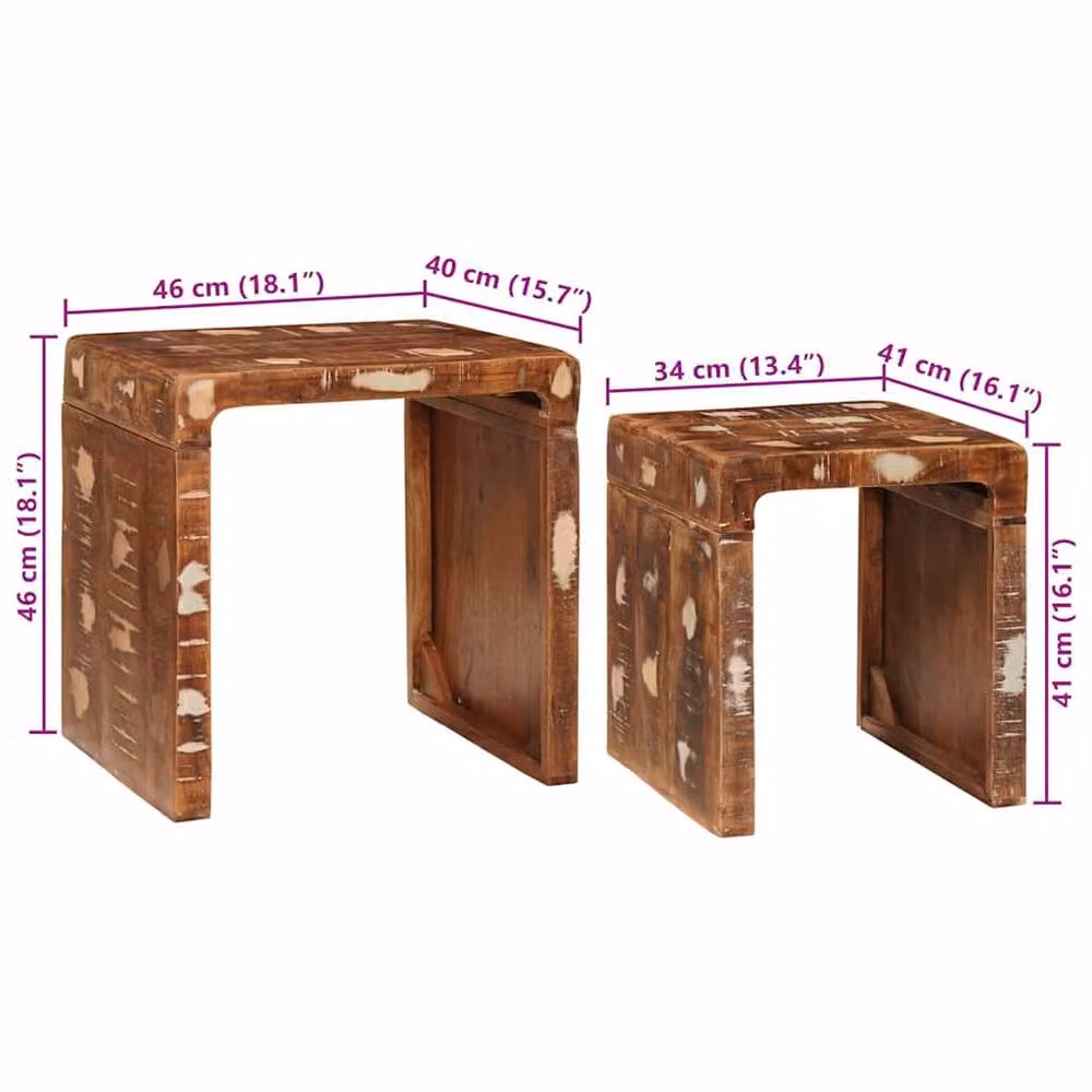 Berkfield Home Modern Multicolour Solid Reclaimed Wood End Tables with Nested Tops – 6