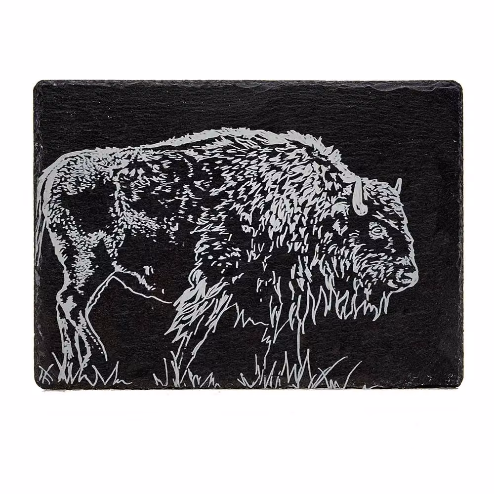 Selbrae House Slate Cheese Board in Dark Grey with Bison Design – 2
