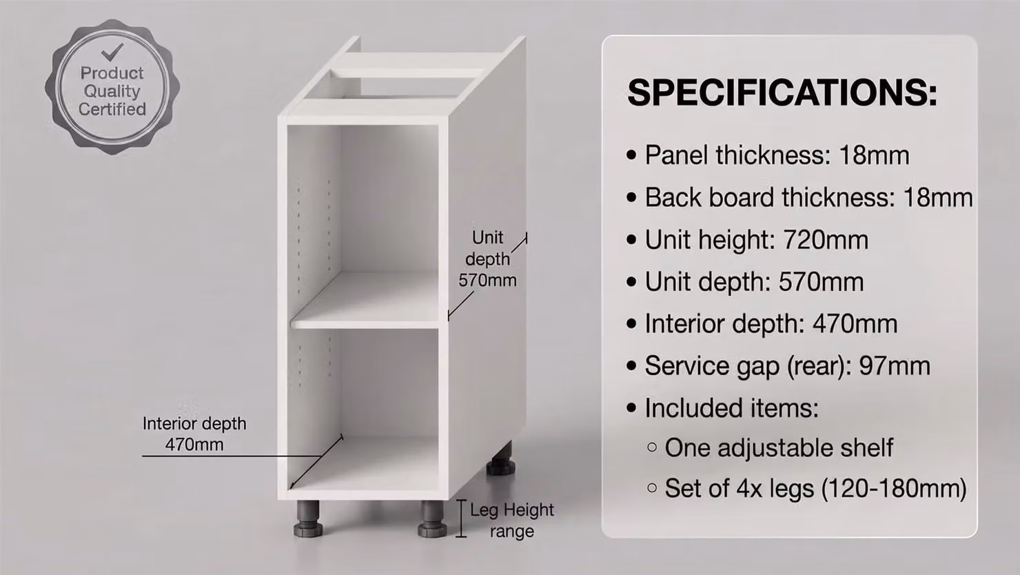 Cheap Furniture Warehouse White Matt Kitchen Base Unit with Internal Shelves, W/D/H: 30 x 57 x 72 cm