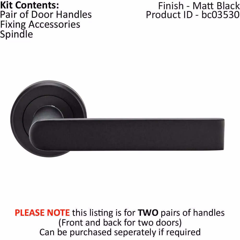 Loops 2x Pair Flat Rectangular Bar Handles on Round Rose with Concealed Fixings in Matt Black – 2