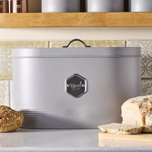 Cooks Professional Metal Bread Bin in Grey and Silver with Ventilated Lid – 2