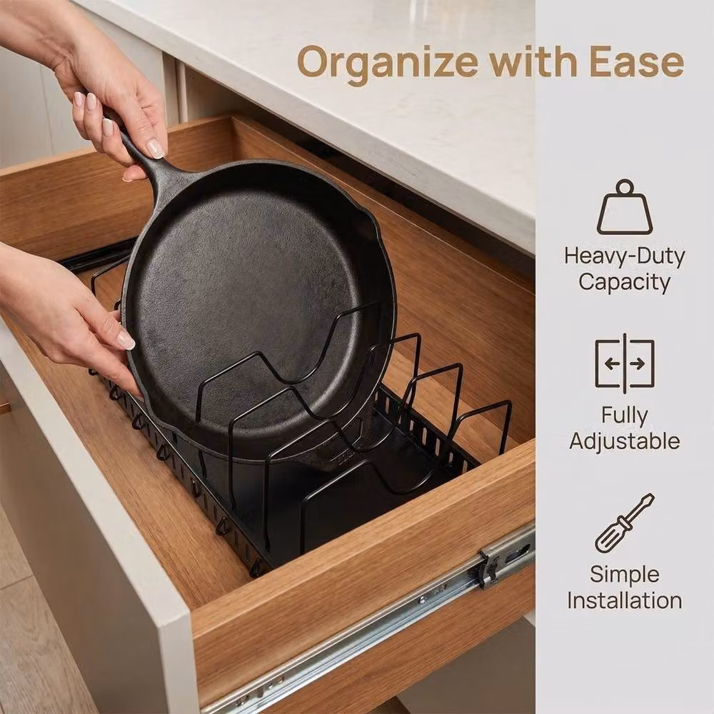 Kelvenix Black Metal Pull Out Cabinet Organizer Drawer Insert – 3