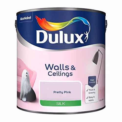Dulux Silk Emulsion Water Based Dispersion Paint for Walls and Ceilings, Pink, 2.5 l – 2