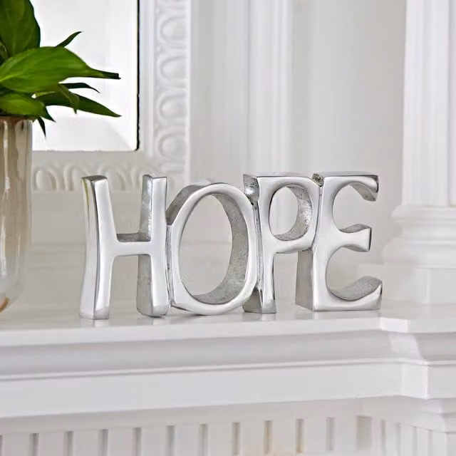 Paper High Reclaimed Metal Hope Sign in Silver, W: 19 cm x H: 8.5 cm – 1