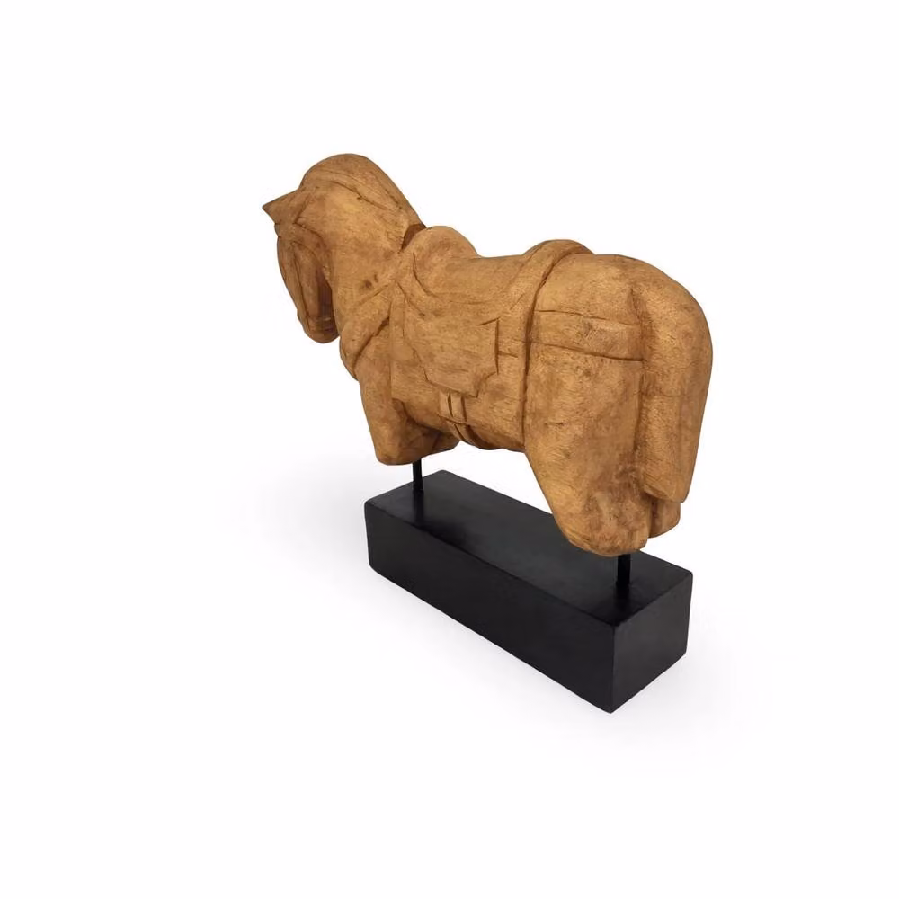 NESTLUNE Rustic Brown and Black Wood and Metal Horse Tabletop Sculpture – 3