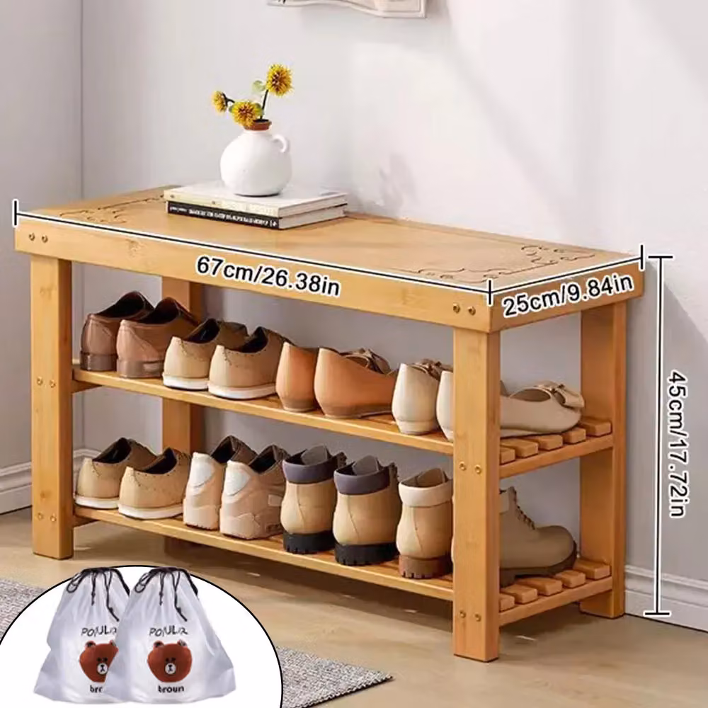 Hinsinc 3 Tier Wooden Shoe Rack Seating Bench Hallway Storage Organiser, Brown, W/D/H: 67 x 25 x 45 cm – 2